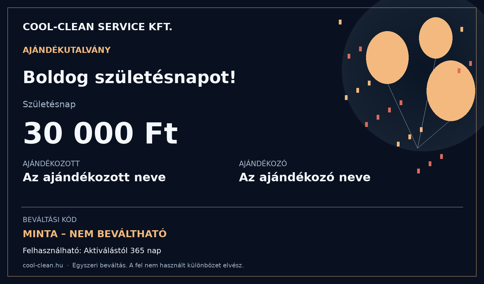 Születésnapi ajándékutalvány mintája – nem beváltható